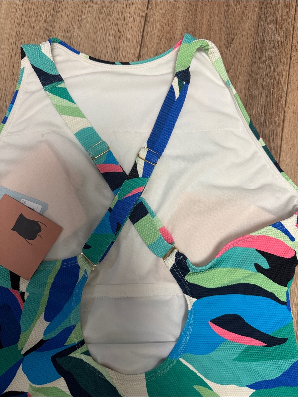 Shade & Shore NWT L BRIGHT GREENS & BLUE Floral High-Neck One-Piece Swimsuit - Picture 9 of 9